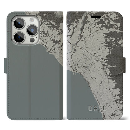 【伊達（北海道）】地図柄iPhoneケース（手帳タイプ）モノトーン・iPhone 15 Pro 用