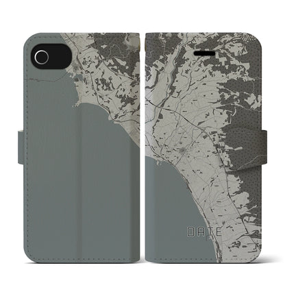 【伊達（北海道）】地図柄iPhoneケース（手帳タイプ）モノトーン・iPhone SE（第3 / 第2世代） / 8 / 7 / 6s / 6 用