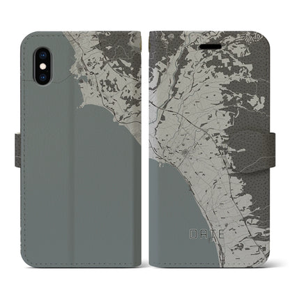 【伊達（北海道）】地図柄iPhoneケース（手帳タイプ）モノトーン・iPhone XS / X 用