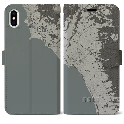 【伊達（北海道）】地図柄iPhoneケース（手帳タイプ）モノトーン・iPhone XS Max 用