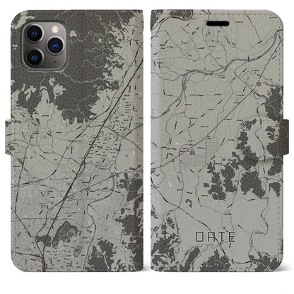 【伊達（福島県）】地図柄iPhoneケース（手帳両面タイプ・モノトーン）iPhone 11 Pro Max 用