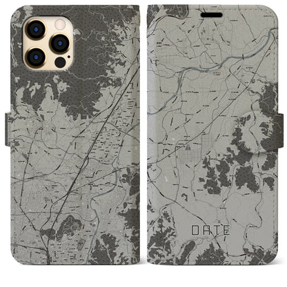 【伊達（福島県）】地図柄iPhoneケース（手帳タイプ）モノトーン・iPhone 12 Pro Max 用