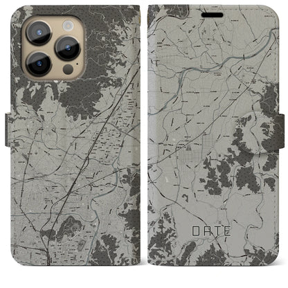 【伊達（福島県）】地図柄iPhoneケース（手帳タイプ）モノトーン・iPhone 14 Pro Max 用