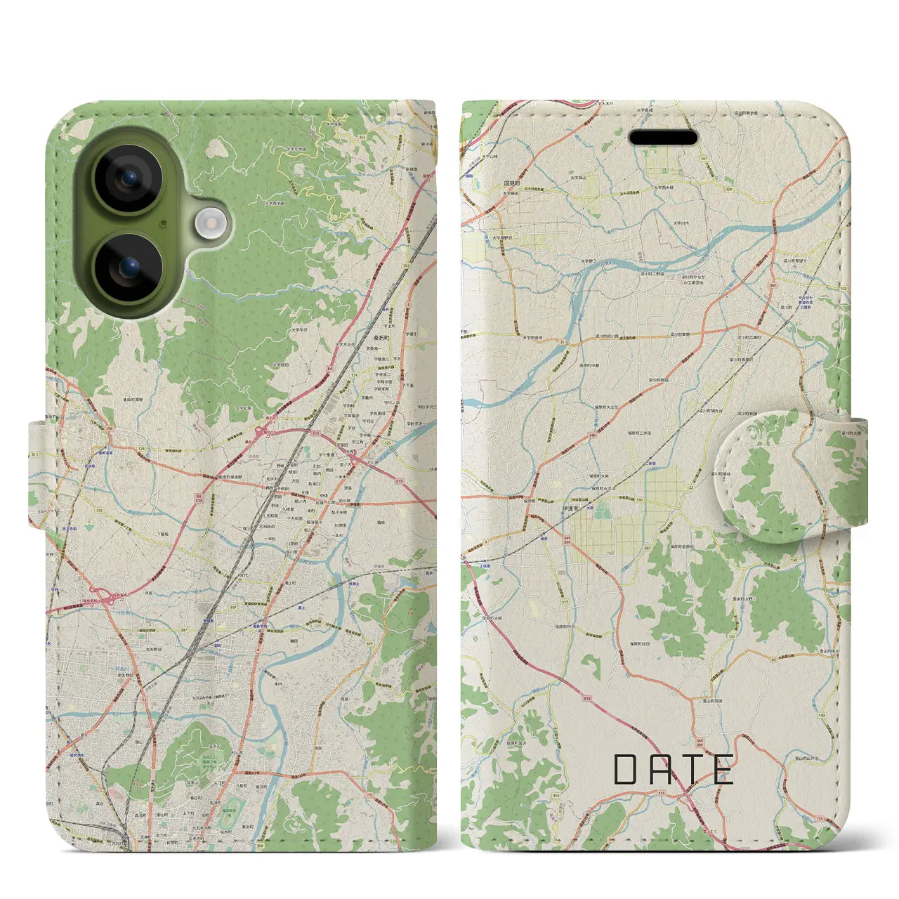 【伊達（福島県）】地図柄iPhoneケース（手帳タイプ）ナチュラル・iPhone 17 Pro Max 用