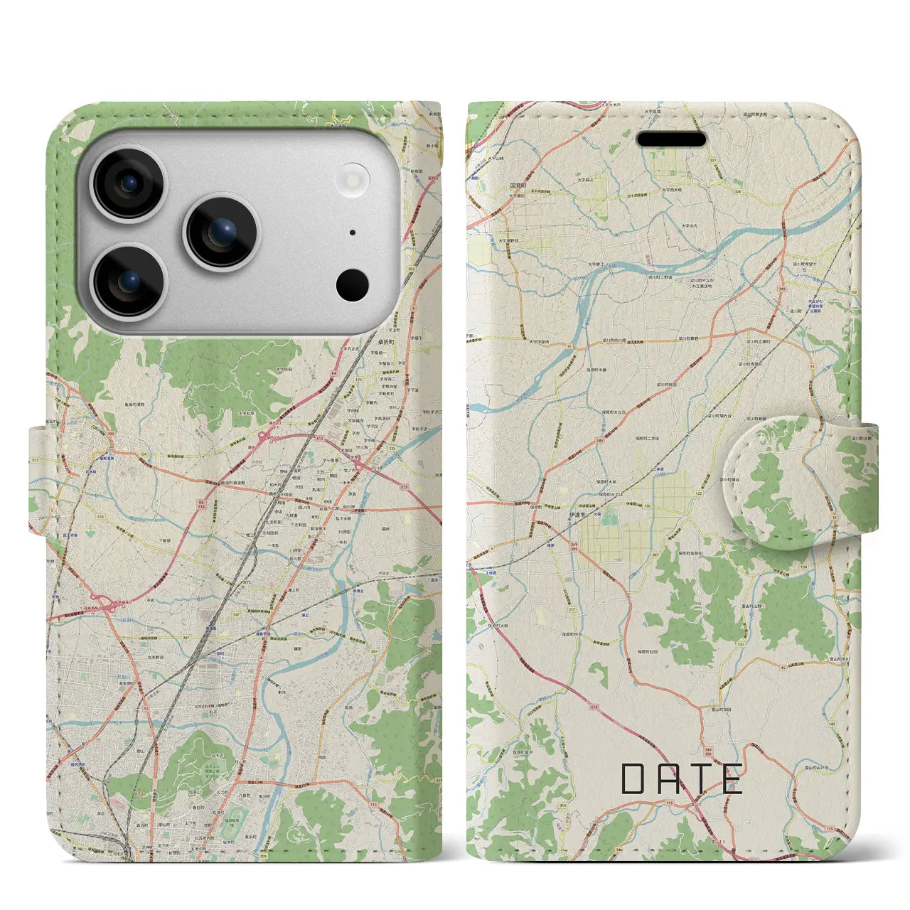 【伊達（福島県）】地図柄iPhoneケース（手帳タイプ）