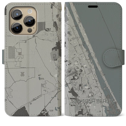 【デイトナビーチ（アメリカ）】地図柄iPhoneケース（手帳タイプ）モノトーン・iPhone 14 Pro Max 用
