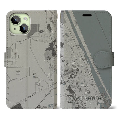 【デイトナビーチ（アメリカ）】地図柄iPhoneケース（手帳タイプ）モノトーン・iPhone 15 用