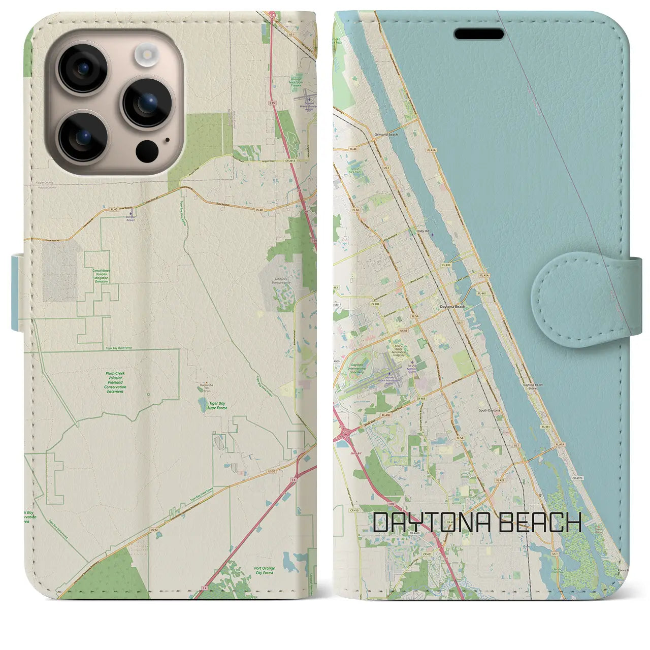 【デイトナビーチ（アメリカ）】地図柄iPhoneケース（手帳タイプ）ナチュラル・iPhone 16 Plus 用