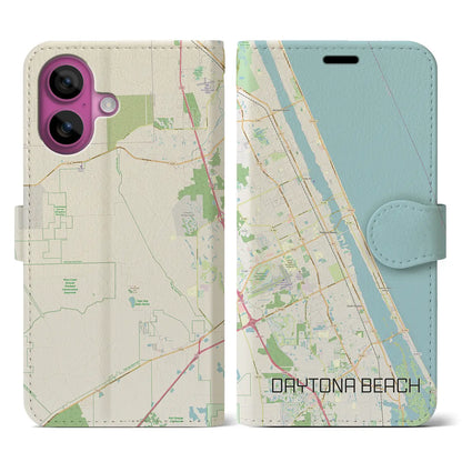 【デイトナビーチ（アメリカ）】地図柄iPhoneケース（手帳タイプ）ナチュラル・iPhone 16 Pro 用