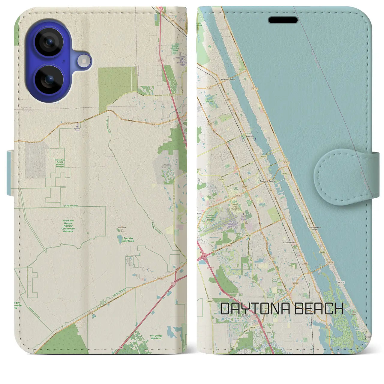 【デイトナビーチ（アメリカ）】地図柄iPhoneケース（手帳タイプ）ナチュラル・iPhone 16 Pro Max 用