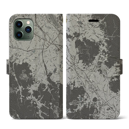 【太宰府（福岡県）】地図柄iPhoneケース（手帳タイプ）モノトーン・iPhone 11 Pro 用