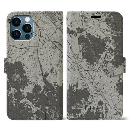 【太宰府（福岡県）】地図柄iPhoneケース（手帳タイプ）モノトーン・iPhone 12 / 12 Pro 用