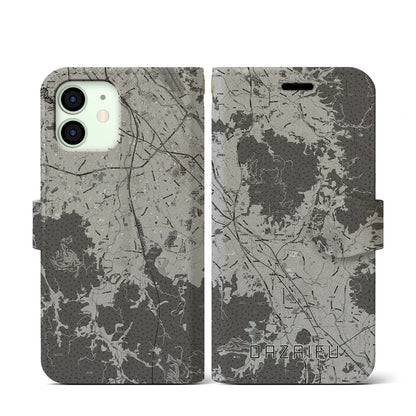 【太宰府（福岡県）】地図柄iPhoneケース（手帳タイプ）モノトーン・iPhone 12 mini 用