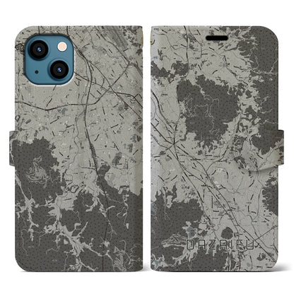 【太宰府（福岡県）】地図柄iPhoneケース（手帳タイプ）モノトーン・iPhone 13 用