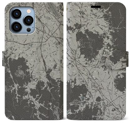 【太宰府（福岡県）】地図柄iPhoneケース（手帳タイプ）モノトーン・iPhone 13 Pro Max 用