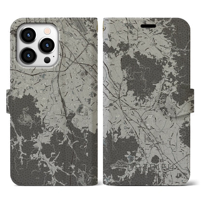 【太宰府（福岡県）】地図柄iPhoneケース（手帳タイプ）モノトーン・iPhone 13 Pro 用