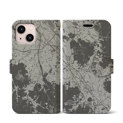 【太宰府（福岡県）】地図柄iPhoneケース（手帳タイプ）モノトーン・iPhone 13 mini 用