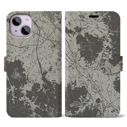 【太宰府（福岡県）】地図柄iPhoneケース（手帳タイプ）モノトーン・iPhone 14 用