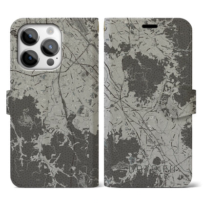 【太宰府（福岡県）】地図柄iPhoneケース（手帳タイプ）モノトーン・iPhone 14 Pro 用