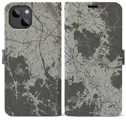 【太宰府（福岡県）】地図柄iPhoneケース（手帳タイプ）モノトーン・iPhone 14 Plus 用