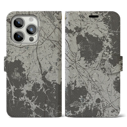 【太宰府（福岡県）】地図柄iPhoneケース（手帳タイプ）モノトーン・iPhone 15 Pro 用