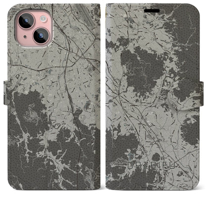 【太宰府（福岡県）】地図柄iPhoneケース（手帳タイプ）モノトーン・iPhone 15 Plus 用