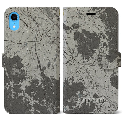 【太宰府（福岡県）】地図柄iPhoneケース（手帳タイプ）モノトーン・iPhone XR 用