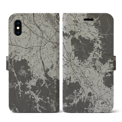 【太宰府（福岡県）】地図柄iPhoneケース（手帳タイプ）モノトーン・iPhone XS / X 用