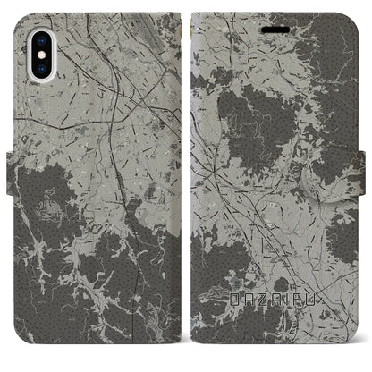 【太宰府（福岡県）】地図柄iPhoneケース（手帳タイプ）モノトーン・iPhone XS Max 用