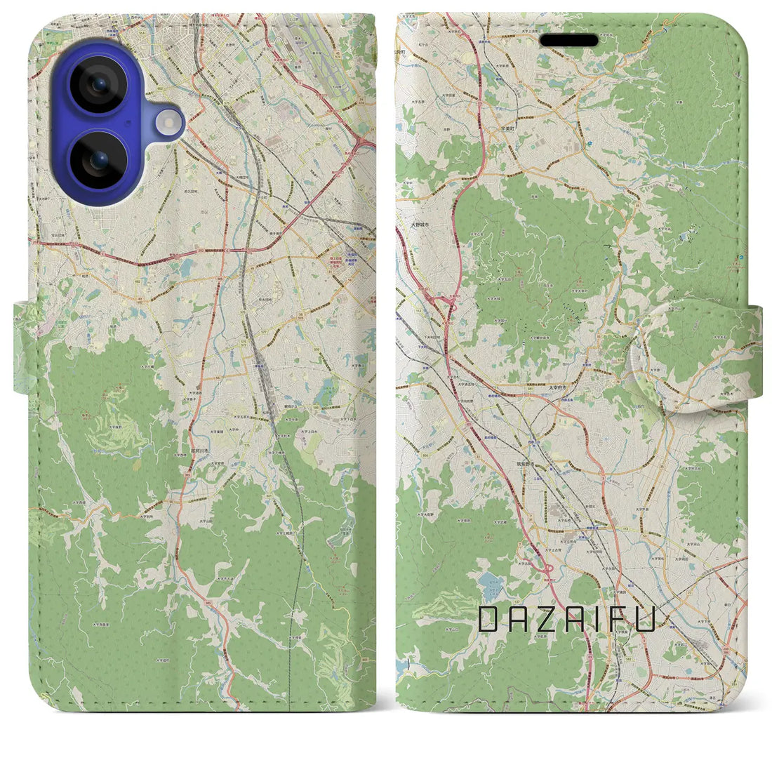 【太宰府（福岡県）】地図柄iPhoneケース（手帳タイプ）ナチュラル・iPhone 16 Pro Max 用