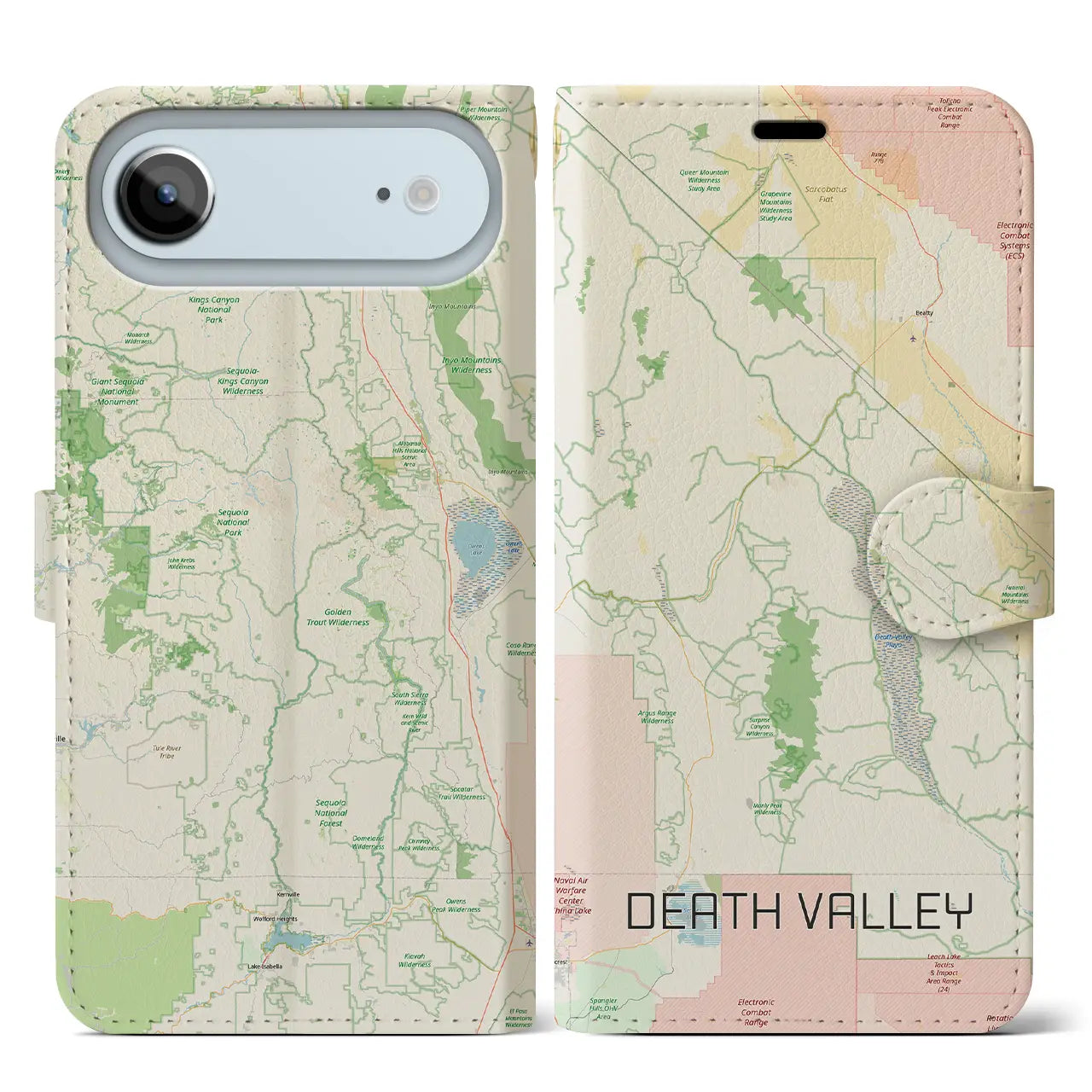 【デスヴァレー（アメリカ）】地図柄iPhoneケース（手帳タイプ）ナチュラル・iPhone 17 Pro Max 用