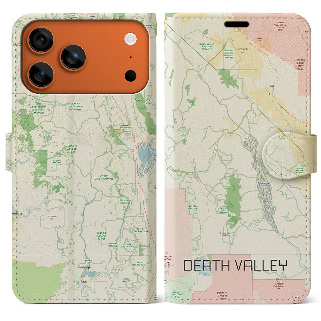 【デスヴァレー（アメリカ）】地図柄iPhoneケース（手帳タイプ）モノトーン・iPhone 17 Pro Max 用