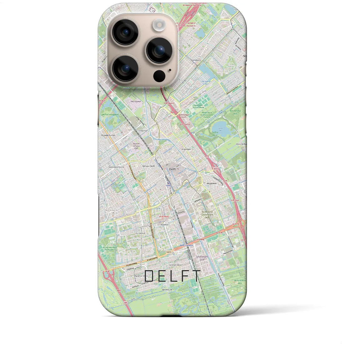 【デルフト（オランダ）】地図柄iPhoneケース（バックカバータイプ）ブラック・iPhone 16 Pro Max 用