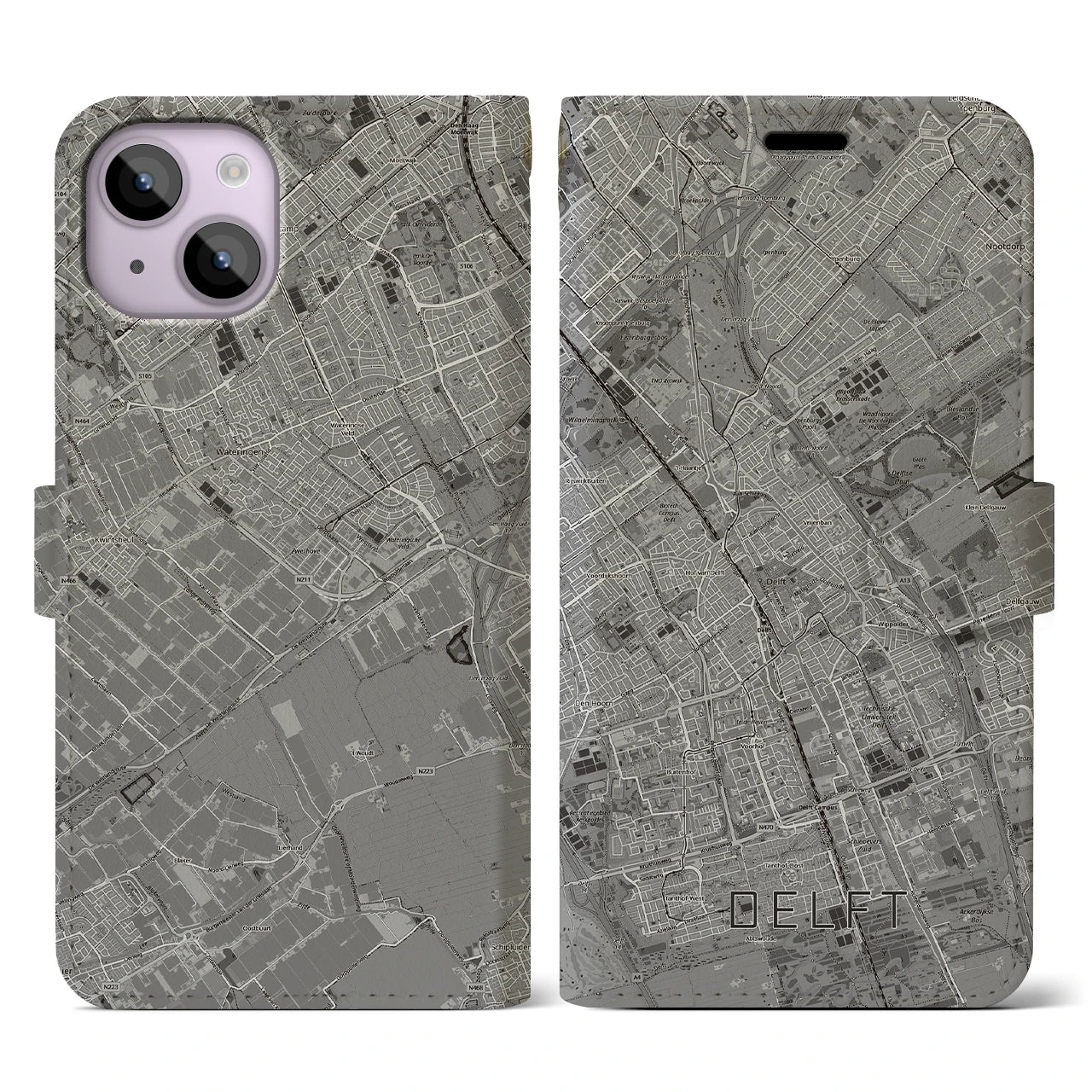 【デルフト（オランダ）】地図柄iPhoneケース（手帳タイプ）
