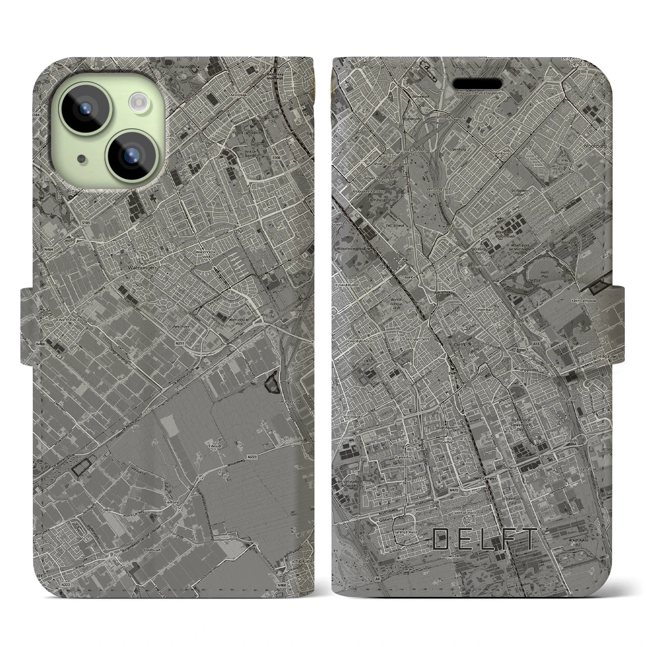 【デルフト（オランダ）】地図柄iPhoneケース（手帳タイプ）