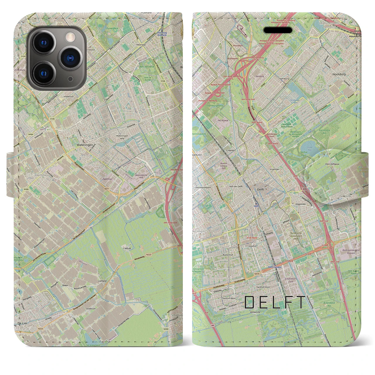【デルフト（オランダ）】地図柄iPhoneケース（手帳タイプ）