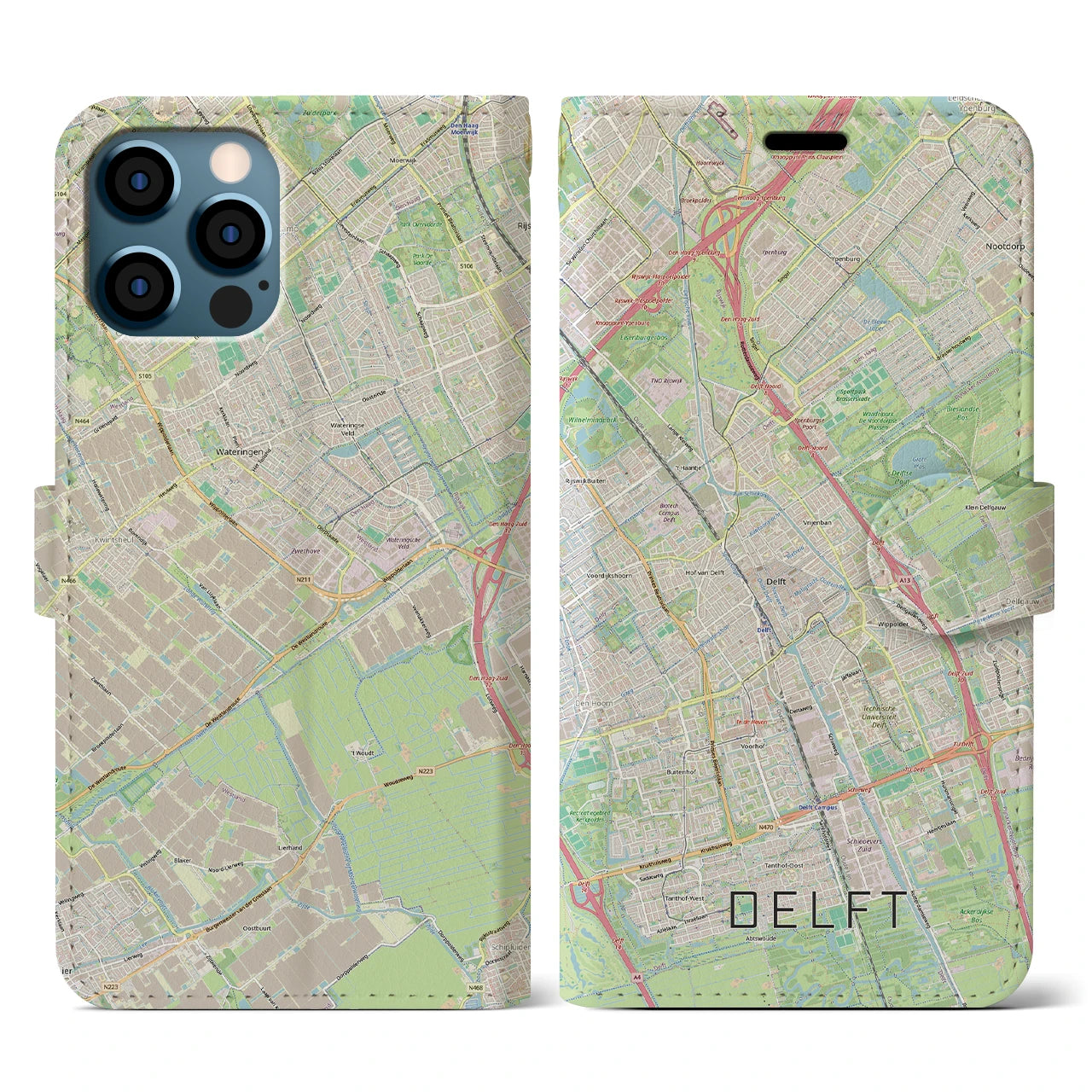 【デルフト（オランダ）】地図柄iPhoneケース（手帳タイプ）