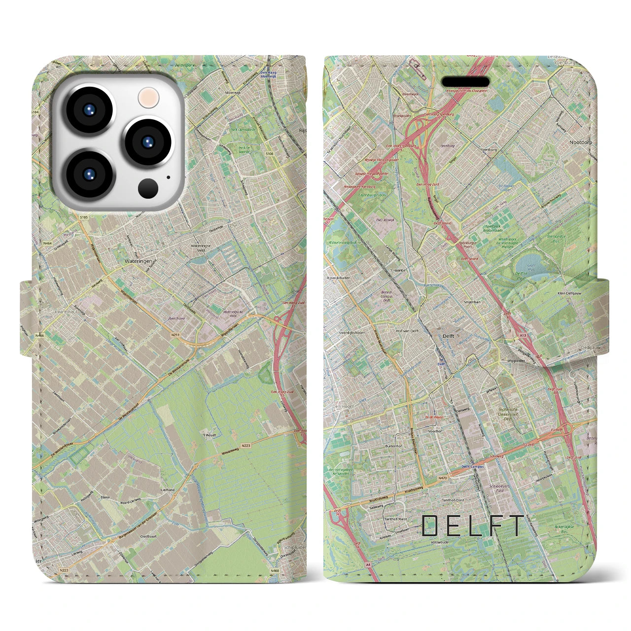【デルフト（オランダ）】地図柄iPhoneケース（手帳タイプ）