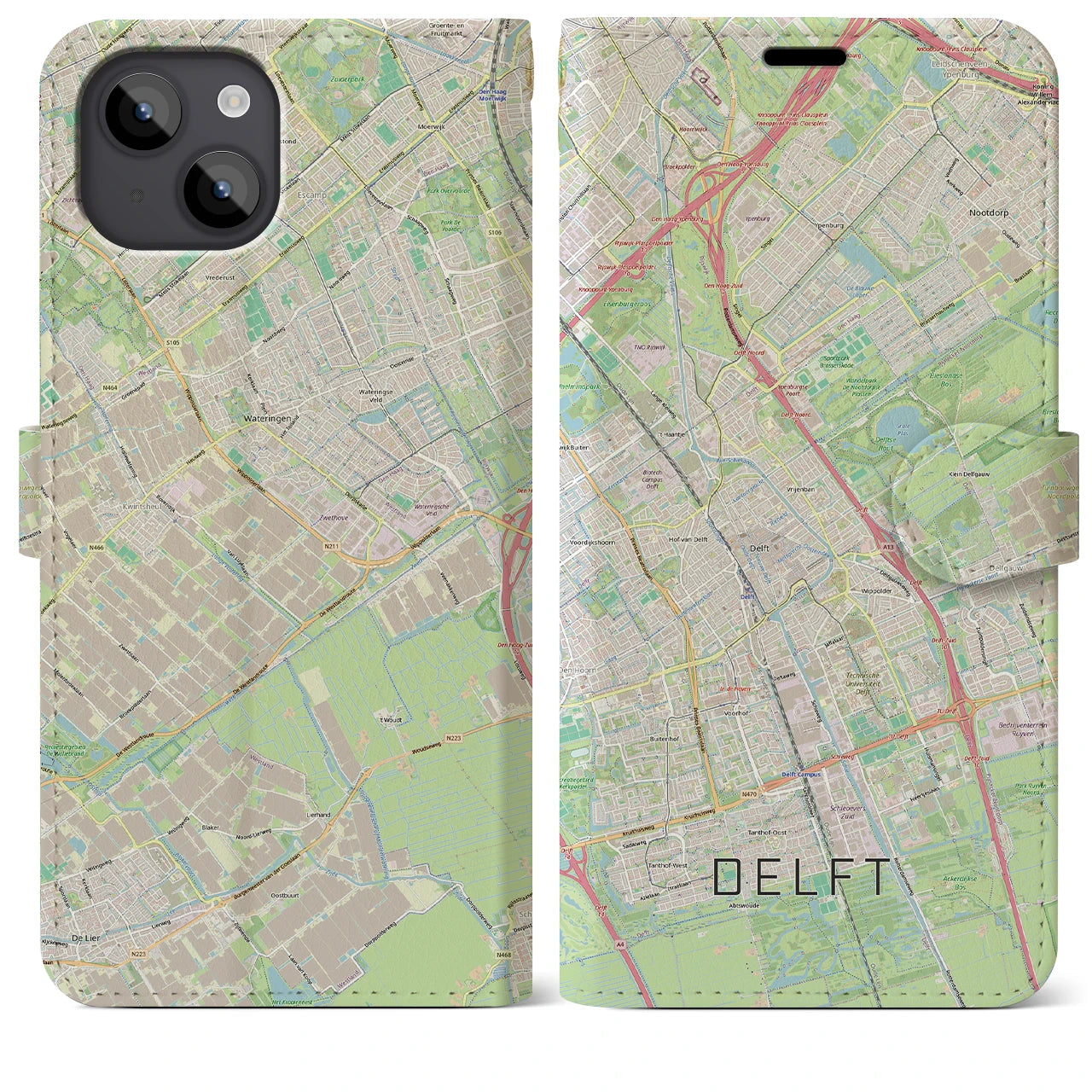 【デルフト（オランダ）】地図柄iPhoneケース（手帳タイプ）