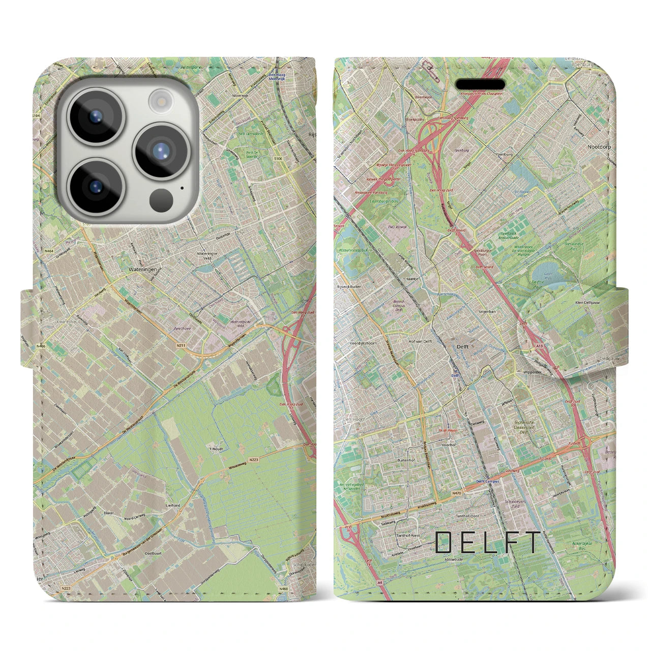 【デルフト（オランダ）】地図柄iPhoneケース（手帳タイプ）