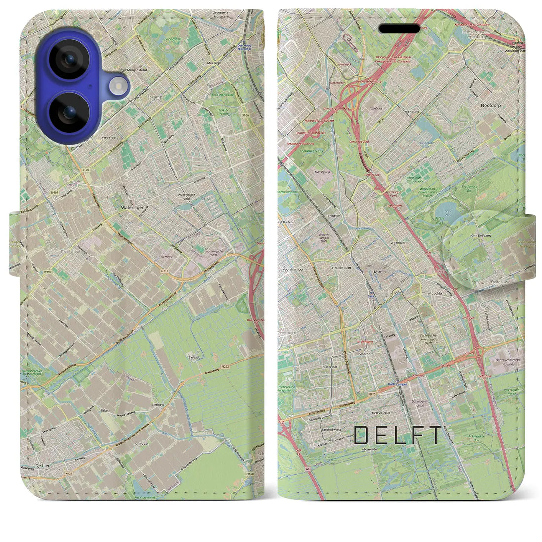 【デルフト（オランダ）】地図柄iPhoneケース（手帳タイプ）ナチュラル・iPhone 16 Pro Max 用