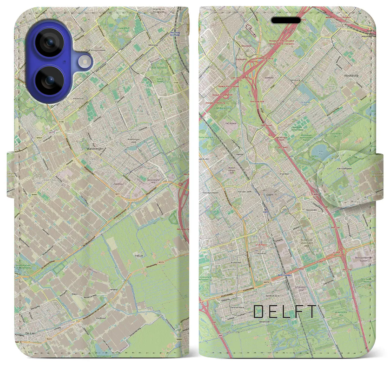 【デルフト（オランダ）】地図柄iPhoneケース（手帳タイプ）ナチュラル・iPhone 16 Pro Max 用