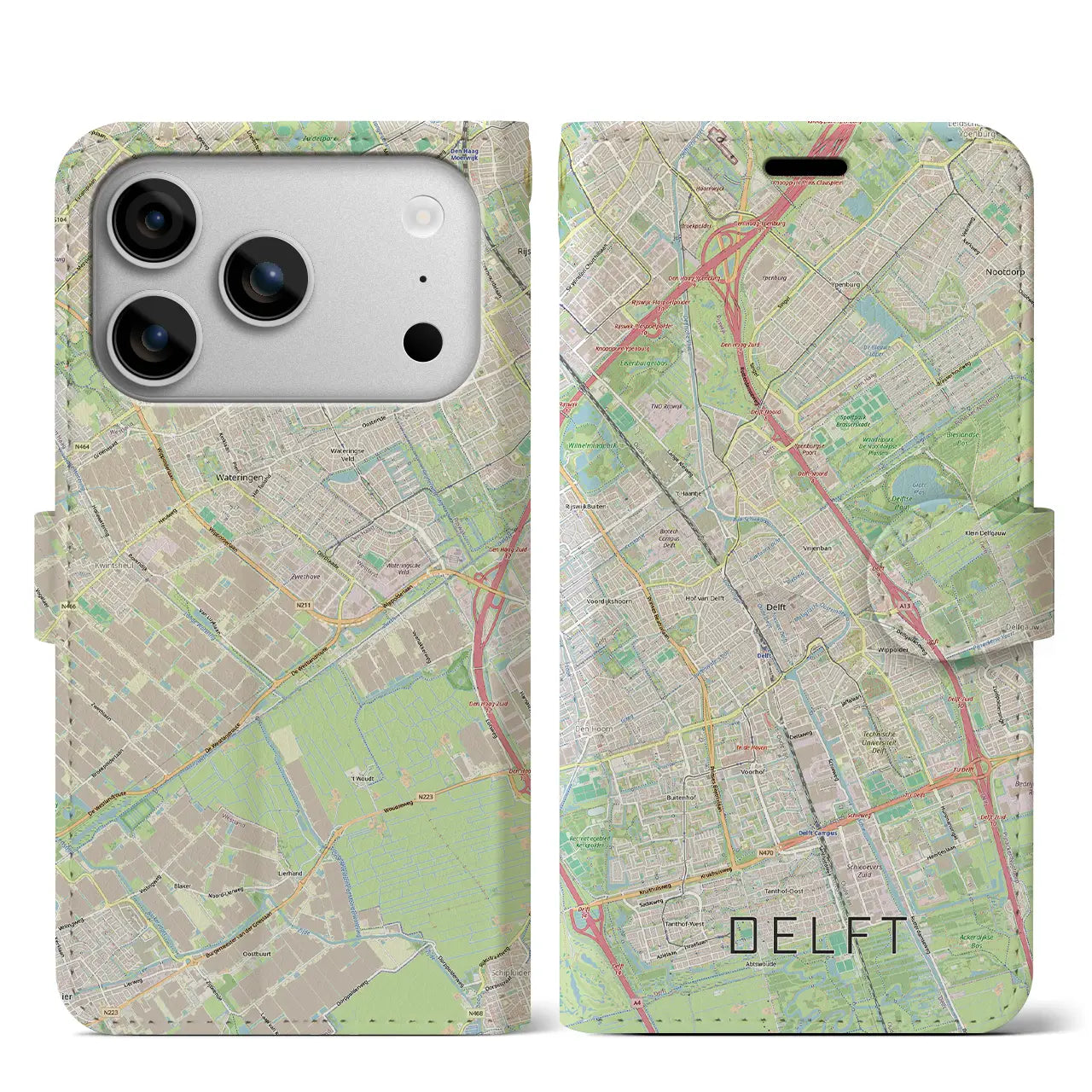 【デルフト（オランダ）】地図柄iPhoneケース（手帳タイプ）