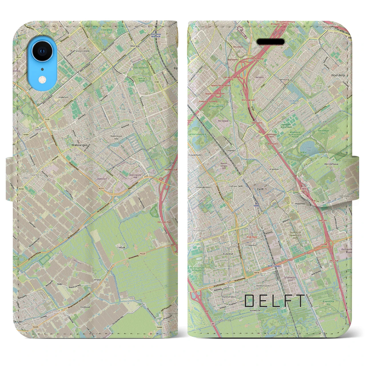 【デルフト（オランダ）】地図柄iPhoneケース（手帳タイプ）