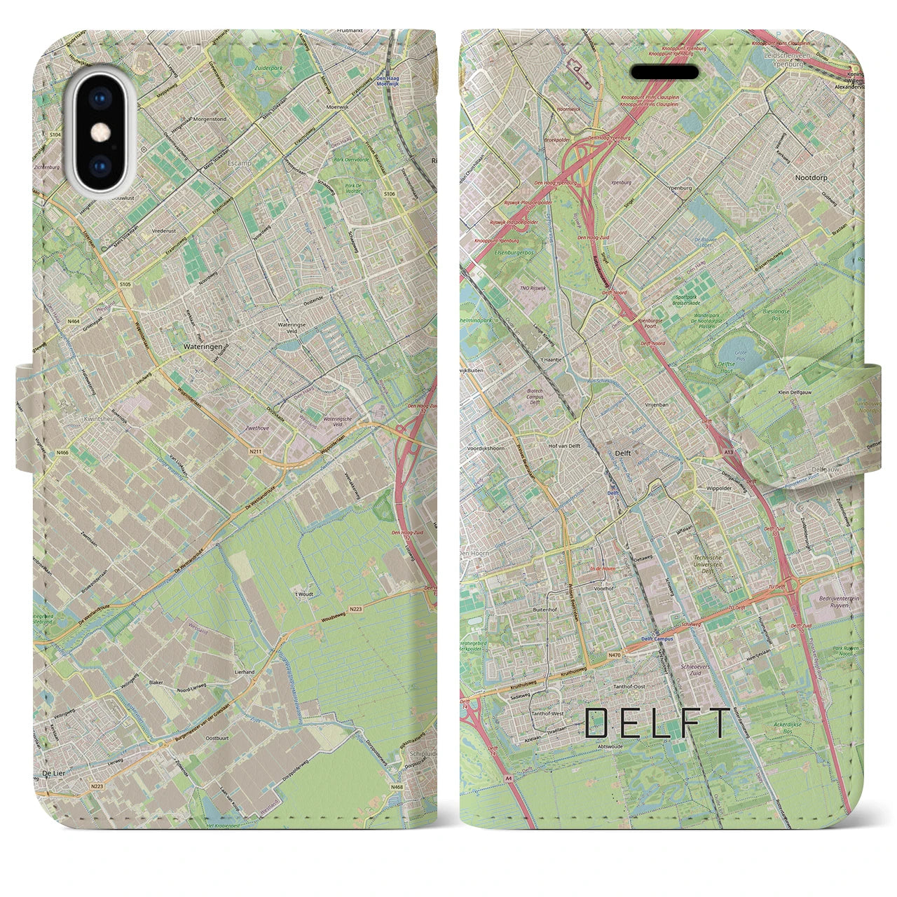 【デルフト（オランダ）】地図柄iPhoneケース（手帳タイプ）