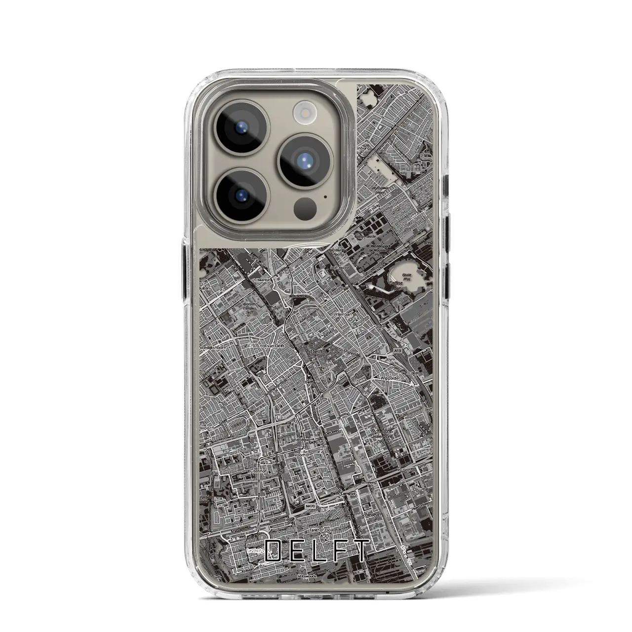 【デルフト（オランダ）】地図柄iPhoneケース（MagSafeタイプ）モノトーン・iPhone 16 Pro 用