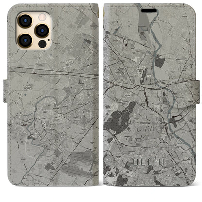 【デリー（インド）】地図柄iPhoneケース（手帳タイプ）モノトーン・iPhone 12 Pro Max 用