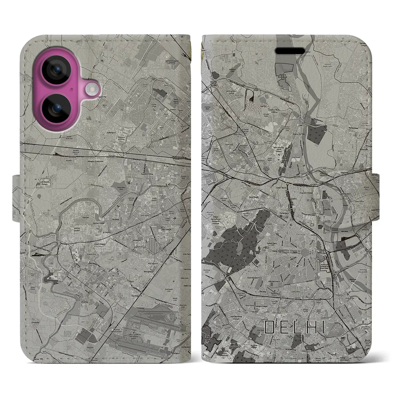 【デリー（インド）】地図柄iPhoneケース（手帳タイプ）