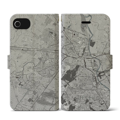 【デリー（インド）】地図柄iPhoneケース（手帳タイプ）モノトーン・iPhone SE（第3 / 第2世代） / 8 / 7 / 6s / 6 用