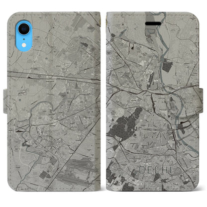 【デリー（インド）】地図柄iPhoneケース（手帳タイプ）モノトーン・iPhone XR 用
